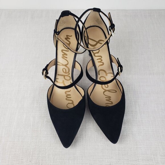 Sam Edelman Thea Double Strap d'Orsay Point Toe Pumps Black Suede Size 10 - Picture 2 of 11